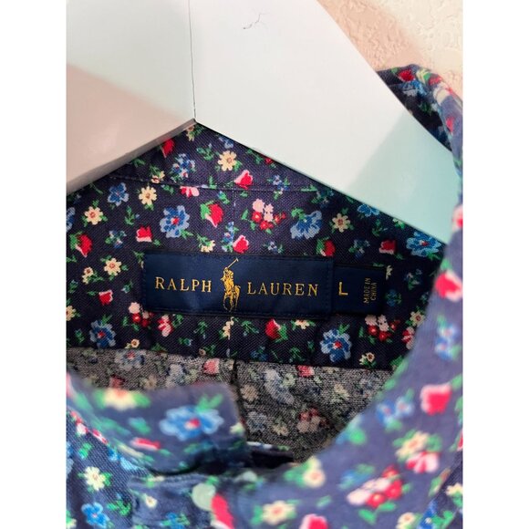 Ralph Lauren Mens Floral Short-Sleeve Button-Down Shirt Large Navy Multicolor - Picture 3 of 10